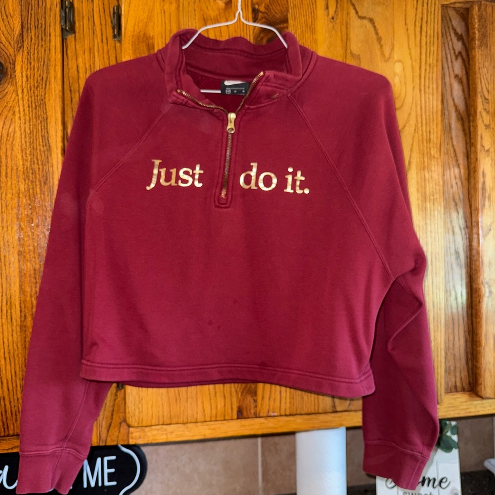 Nike Maroon Half-Zip Sweatshirt with Gold Text